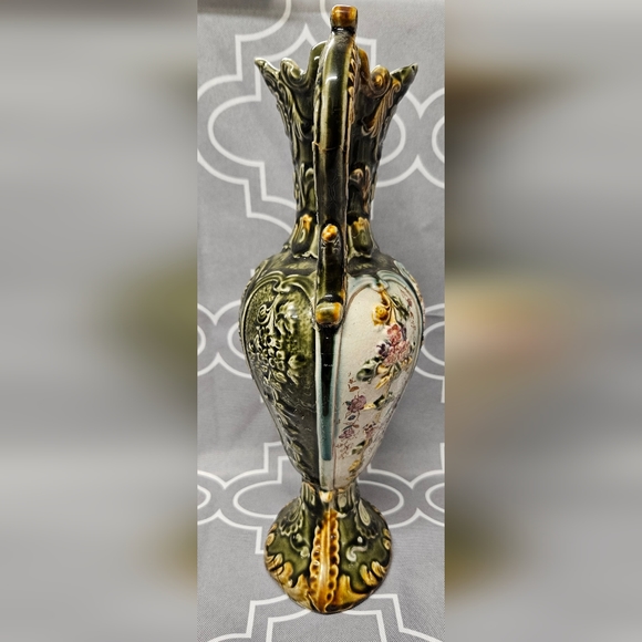 Antique Majolica Vase, English Victorian Twin Handled Decorative Vase, Mantle Ur - Picture 4 of 4